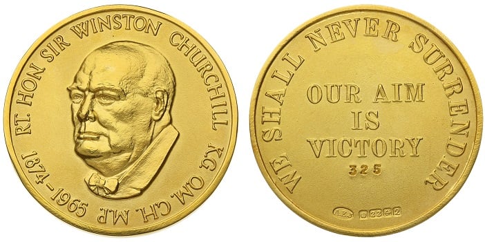 1965 Winston Churchill gold medallion by A. Edward Jones Ltd.