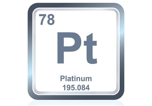 Chemical symbol for platinum, one of the densest metals.
