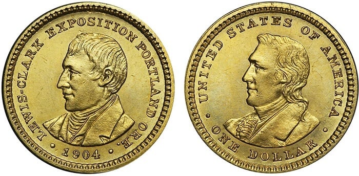 Lewis and Clark gold dollar, a coin with two heads, but one obverse.