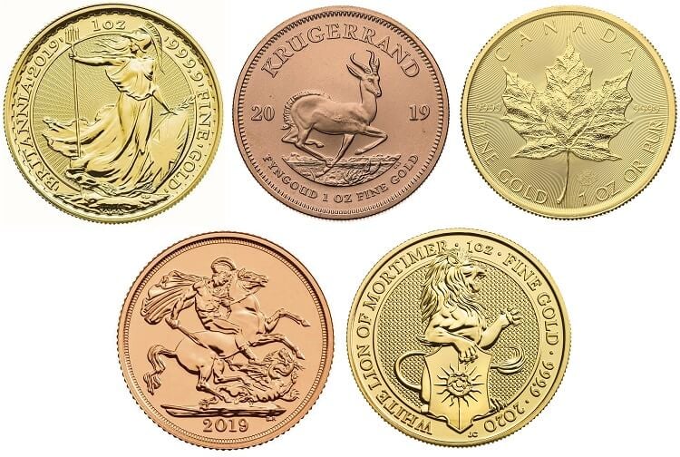 The design of the reverse sides of several popular coins.