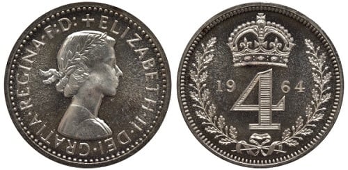 A 1964 Maundy Money Groat coin.