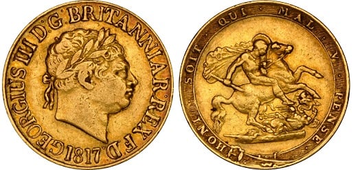 An 1817 Gold Sovereign, one of the first 'modern' UK coins.