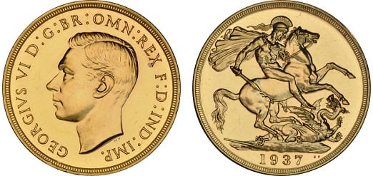 A 1937 Double Sovereign of King George VI.