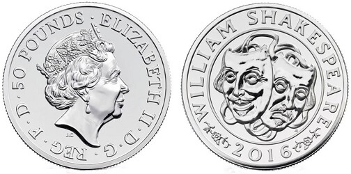 The 2016 Shakespeare silver £50 coin.