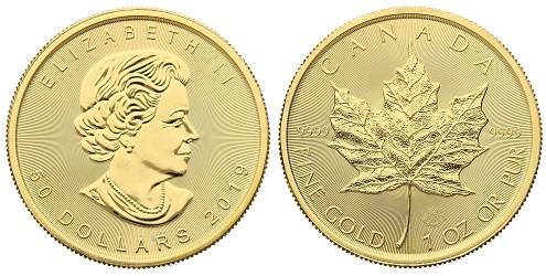 The gold Maple Leaf coin, produced by the Royal Canadian Mint.