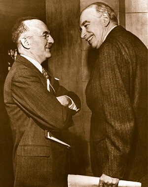 Harry White and John Maynard Keynes two of the leading figures at the Bretton Woods conference.