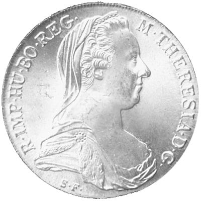 An Austrian Maria Theresa Thaler silver coin.