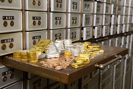 Bullion coins and bars in secure storage
